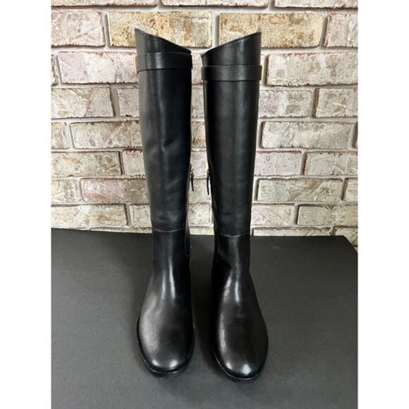 NWOB TORY BURCH T-HARDWARE black leather RIDING BOOTS size 7.5 - Picture 4 of 11